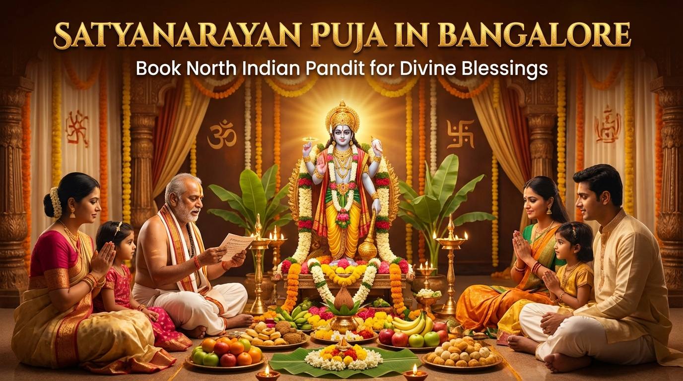 Satyanarayan Puja Bangalore altar for Vishnu worship and katha